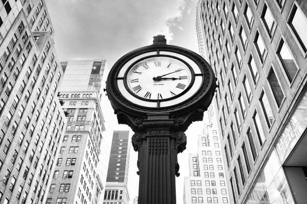 New York City Street Clock Black and White Photo